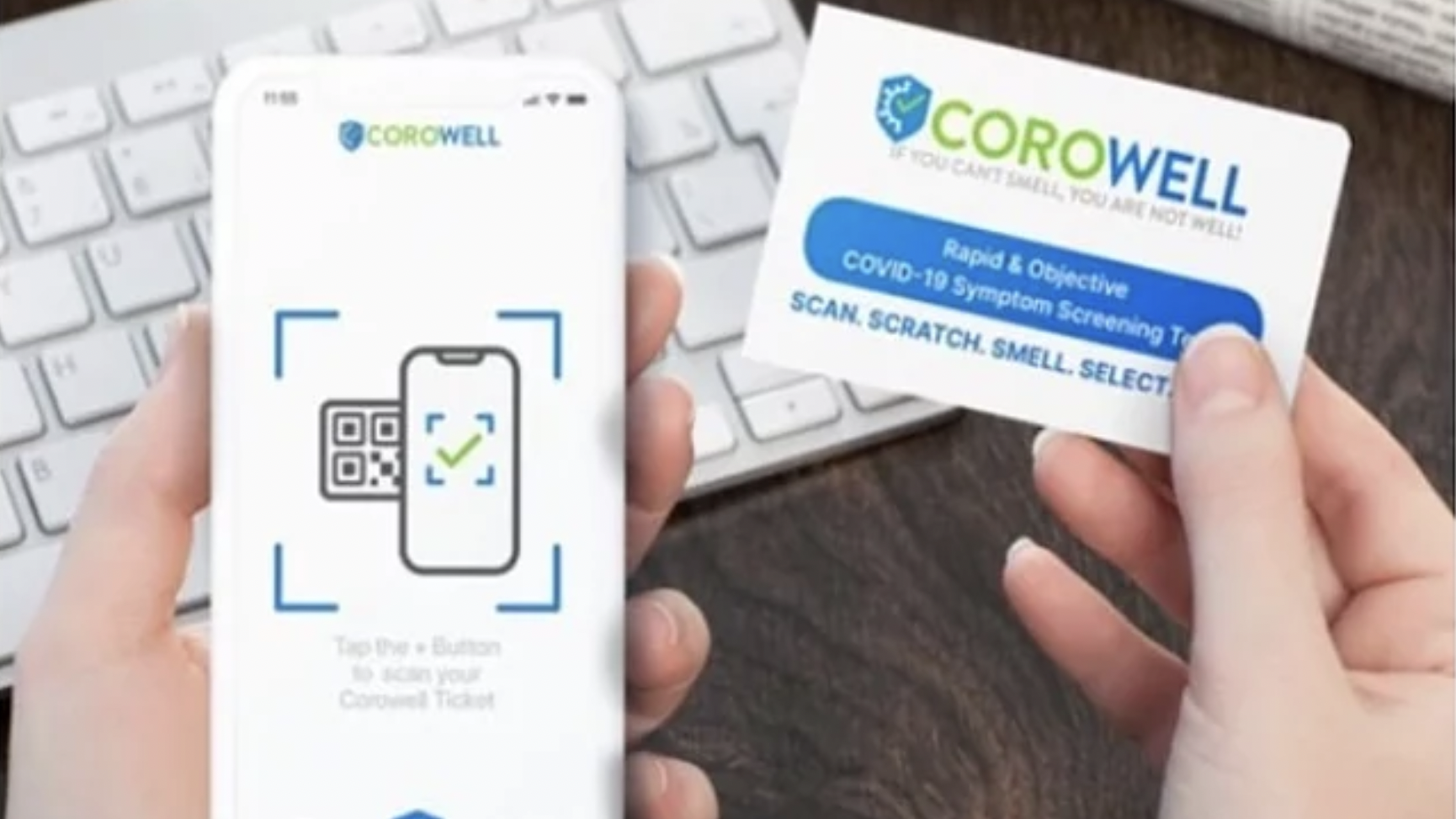 The Corowell test focuses on the test taker’s ability to smell by providing a scratch-and-sniff card and an accompanying app that asks the test taker questions