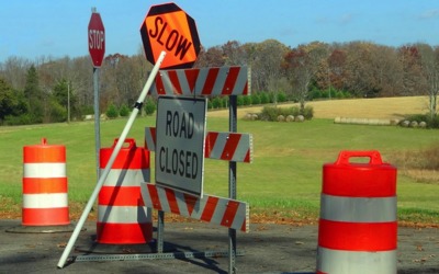 Medium ti construction slow closed road