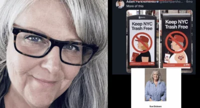 Antioch District 117 board member Sue Dickson shared an image from the “Keep NYC Trash Free” campaign, which is widely viewed as portraying conservative white families as trash, a move critics say disrespects the community.