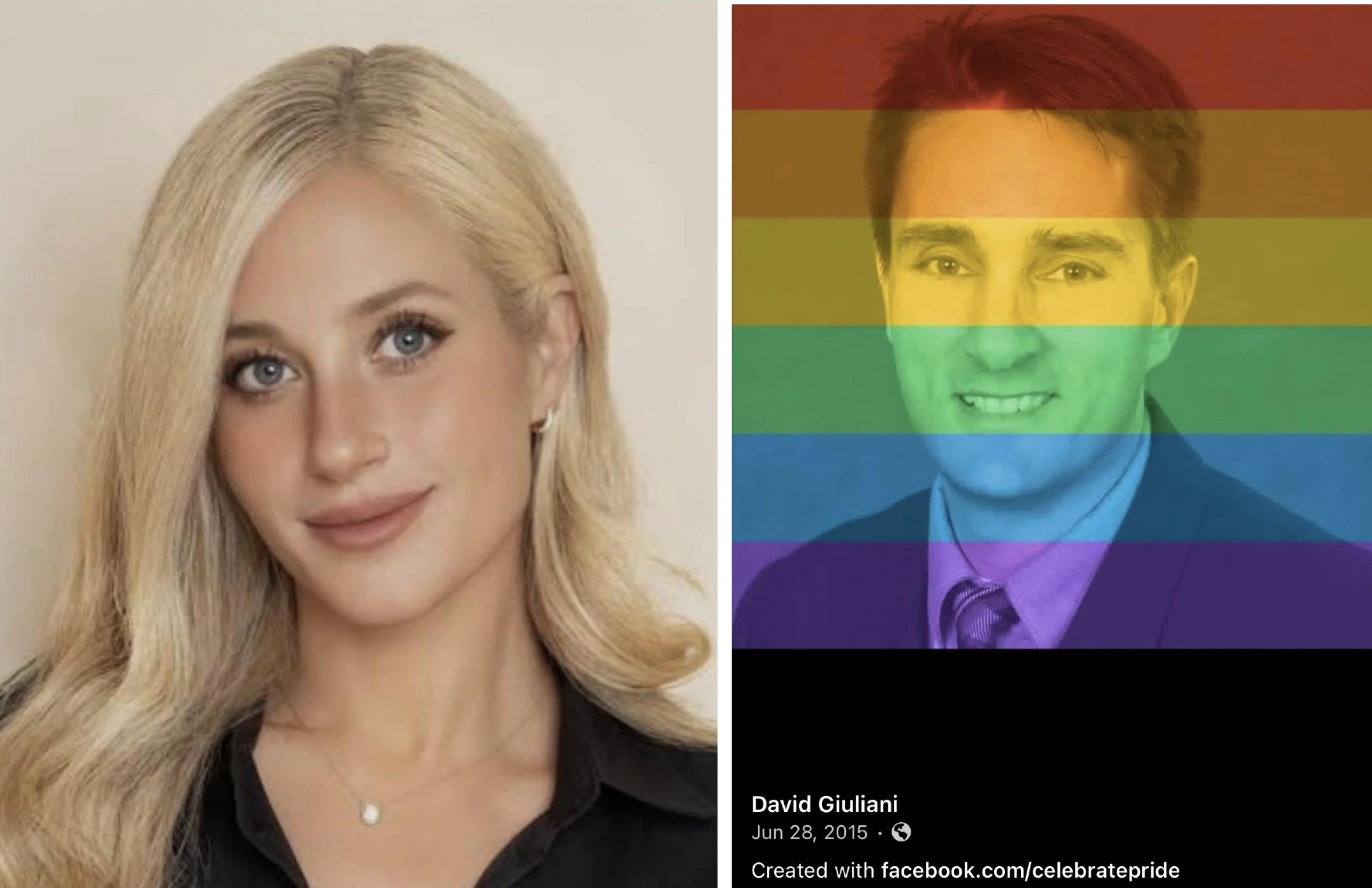 Kristina McCloy, founder of Concerned Parents of Illinois (left), and Patch reporter David Giuliani (right), whose Facebook profile photo displays a rainbow Pride filter.
