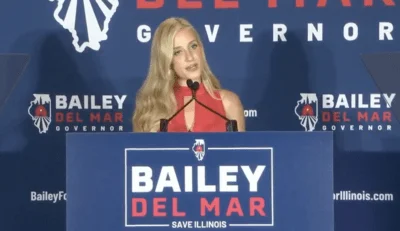 Kristina McCloy rallied supporters at the Bailey-Del Mar campaign launch in Oak Brook on Sept. 25, 2025.