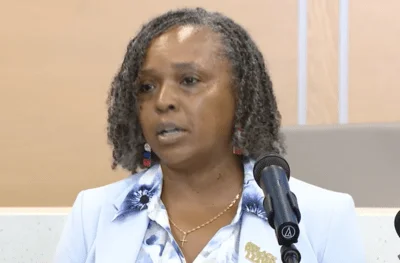 Broadview Mayor Katrina Thompson speaks at a press conference after condemning ICE operations.
