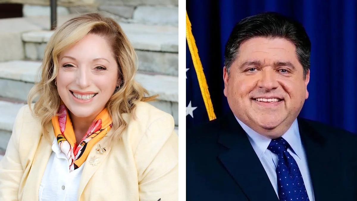 Glendale Heights Village President Rebecca Giannelli (pictured left), Illinois Gov. J.B. Pritzker