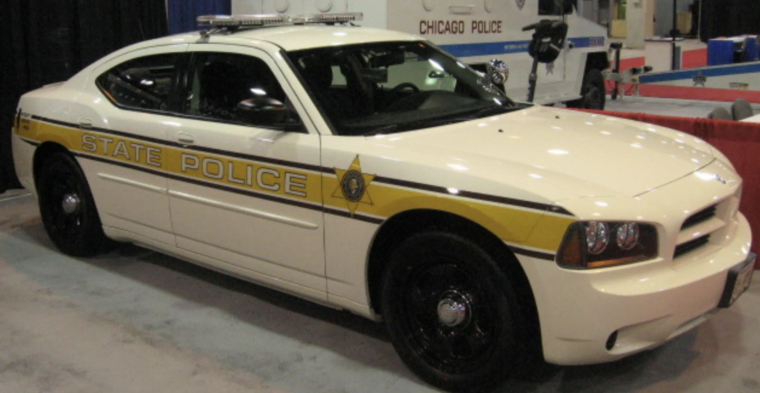 Image of the side of an Illinois State Police cruiser.